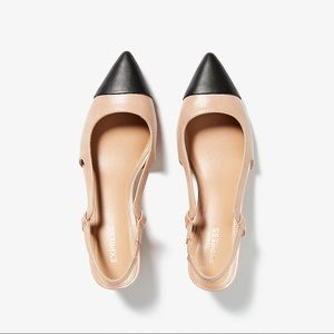 Tan Black Toe Cap Slingback Block Heels Size 6